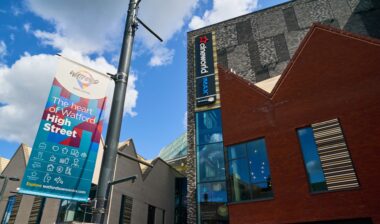 a lamppost banner in Watford town centre